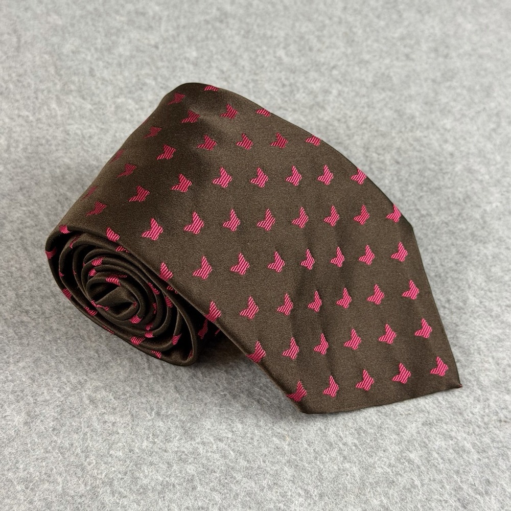 Thomas Pink Silk Tie Brown Pink Butterfly Novelty Made in France Mens 58x3.75"